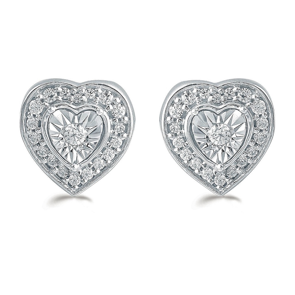 Miracle Set Womens Small Cute White Gold  Sterling Silver Stud Heart Earrings